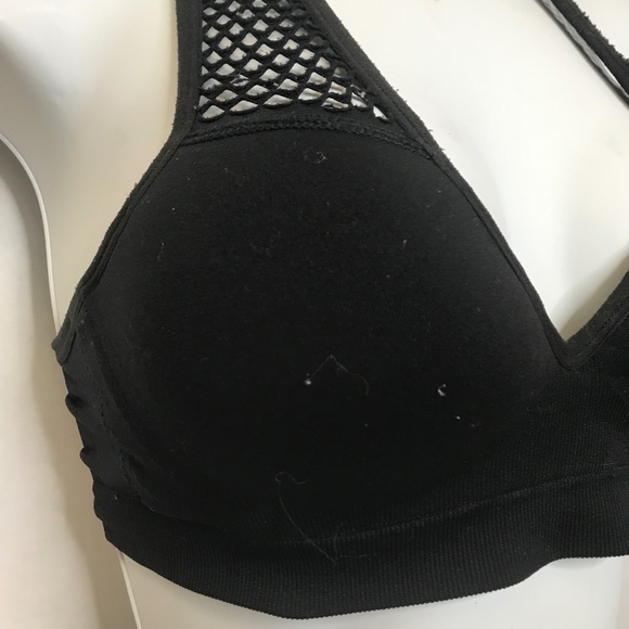 Victorias Secret PINK Sports Bra Size Small Black Fishnet Padded Cups Rave Psy - Picture 3 of 13